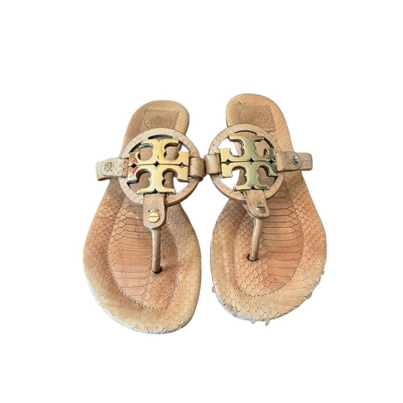 Tory Burch Gold Metal Snakeskin Miller Sandals - Picture 4 of 8